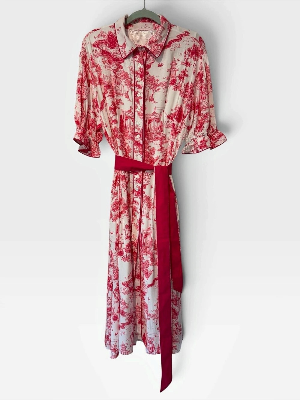 Lake Lady Boutique Toile Print Maxi Dress Red & Cream NWT